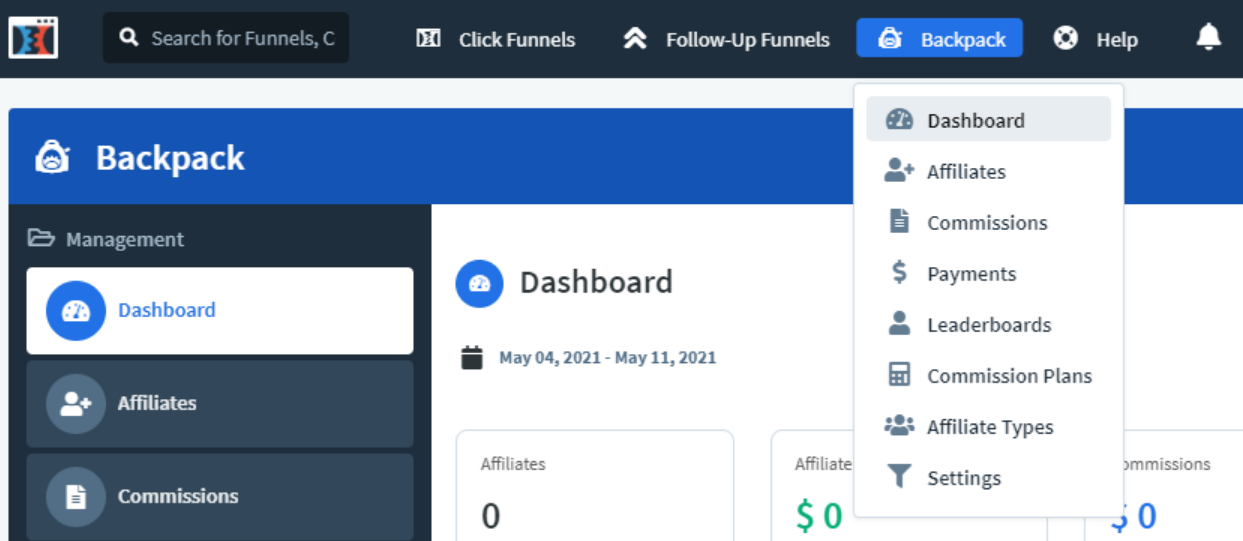 ClickFunnesls building sales funnels with backpack 